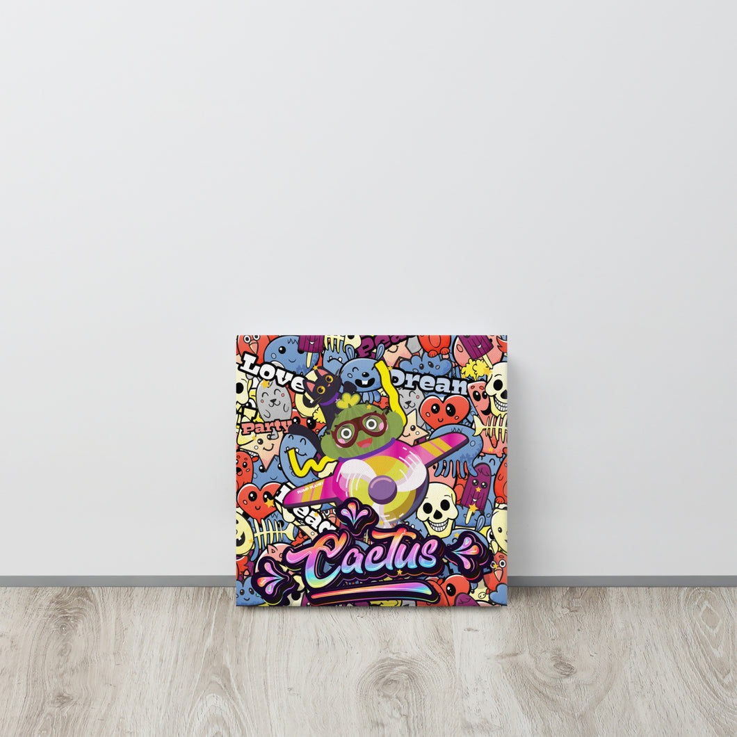 Cactus Flying in graffiti world | Canvas Paint Frameless Canvas Digital Oil Painting