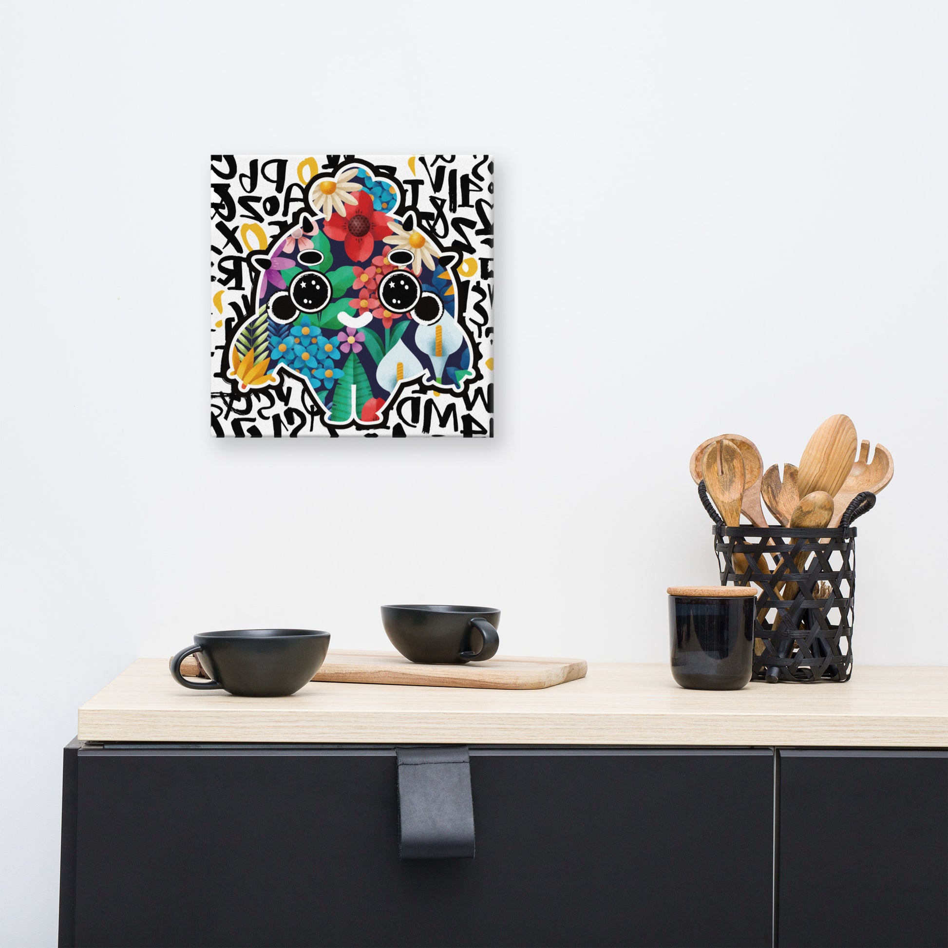 Flower Pattern Cactus with Font Art Background | Canvas Paint Frameless Canvas Digital Oil Painting