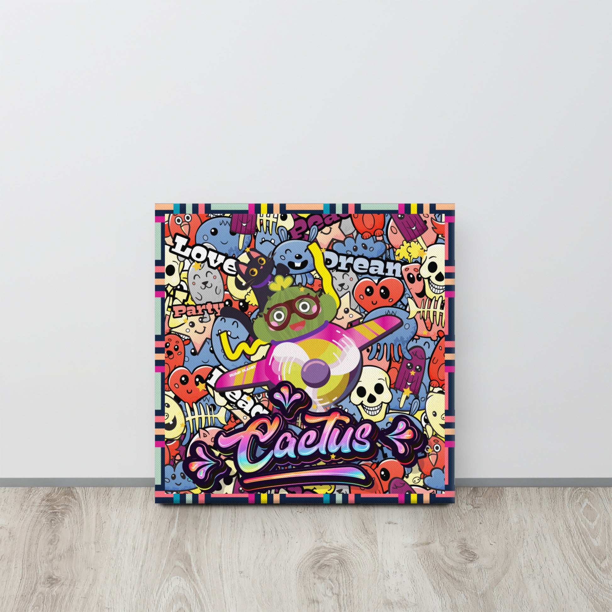 Cactus Flying in graffiti world | Canvas Paint Frameless Canvas Digital Oil Painting
