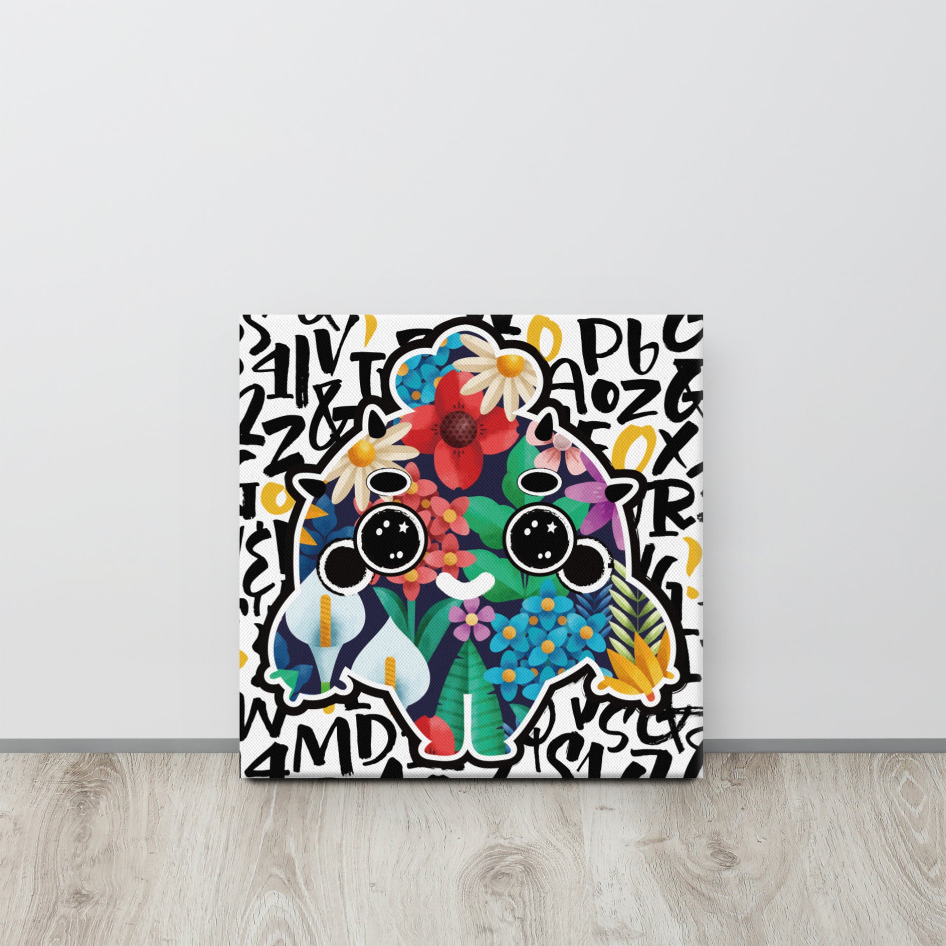 Flower Pattern Cactus with Font Art Background | Canvas Paint Frameless Canvas Digital Oil Painting