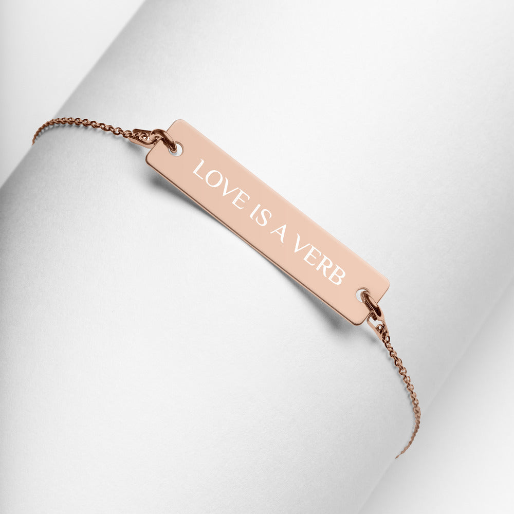 【Free Shipping】Love is a VERB Engraved Silver Bar Chain Bracelet 雕刻銀條鏈手鍊