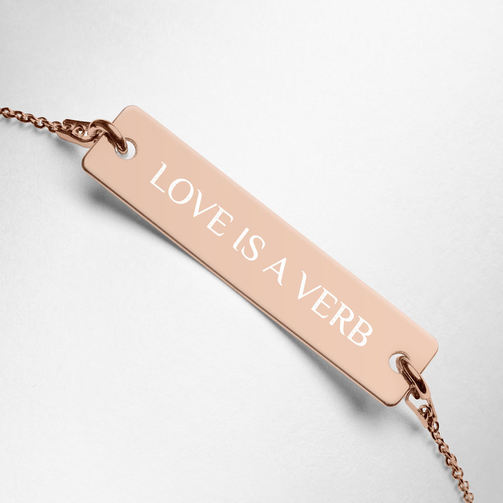 【Free Shipping】Love is a VERB Engraved Silver Bar Chain Bracelet 雕刻銀條鏈手鍊