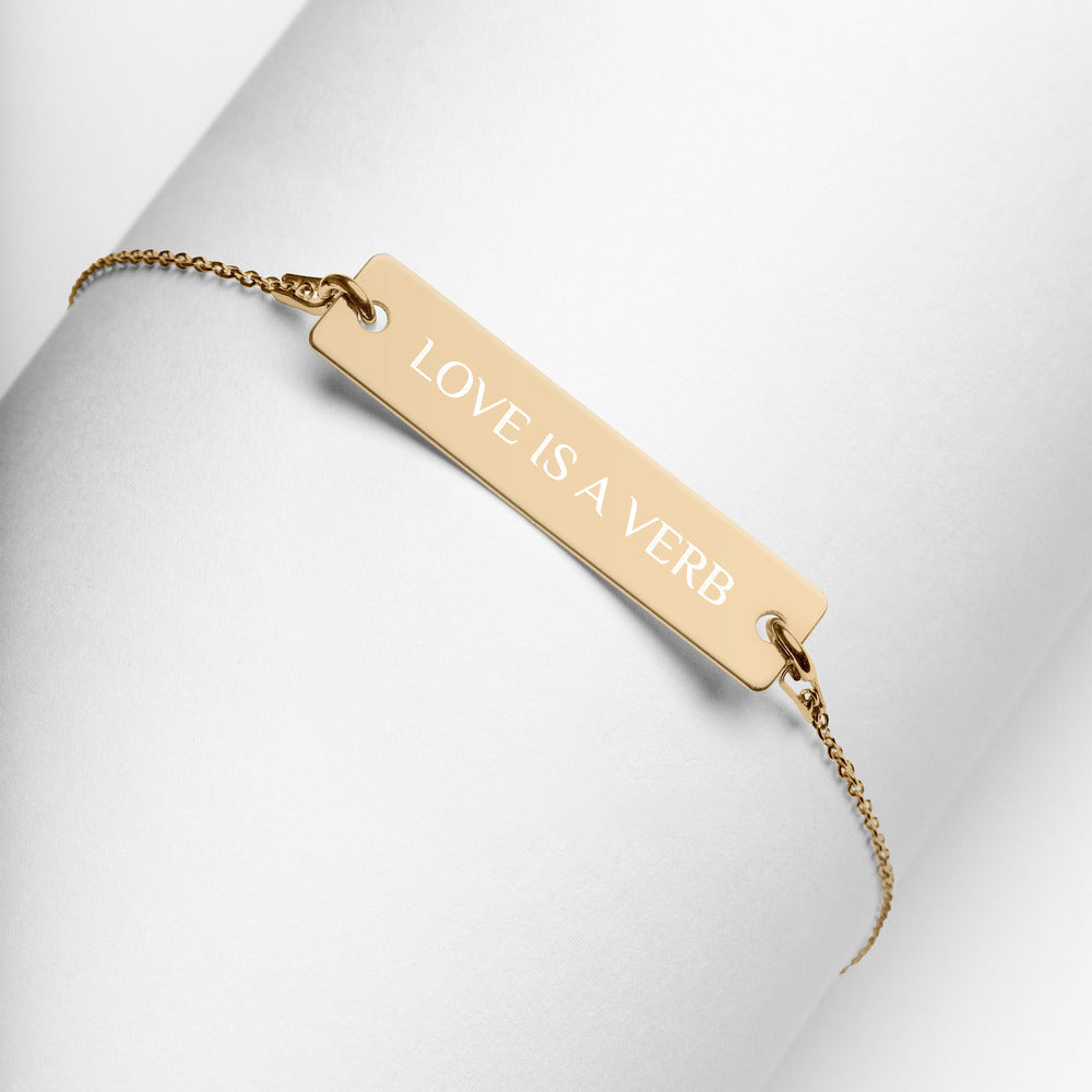 【Free Shipping】Love is a VERB Engraved Silver Bar Chain Bracelet 雕刻銀條鏈手鍊