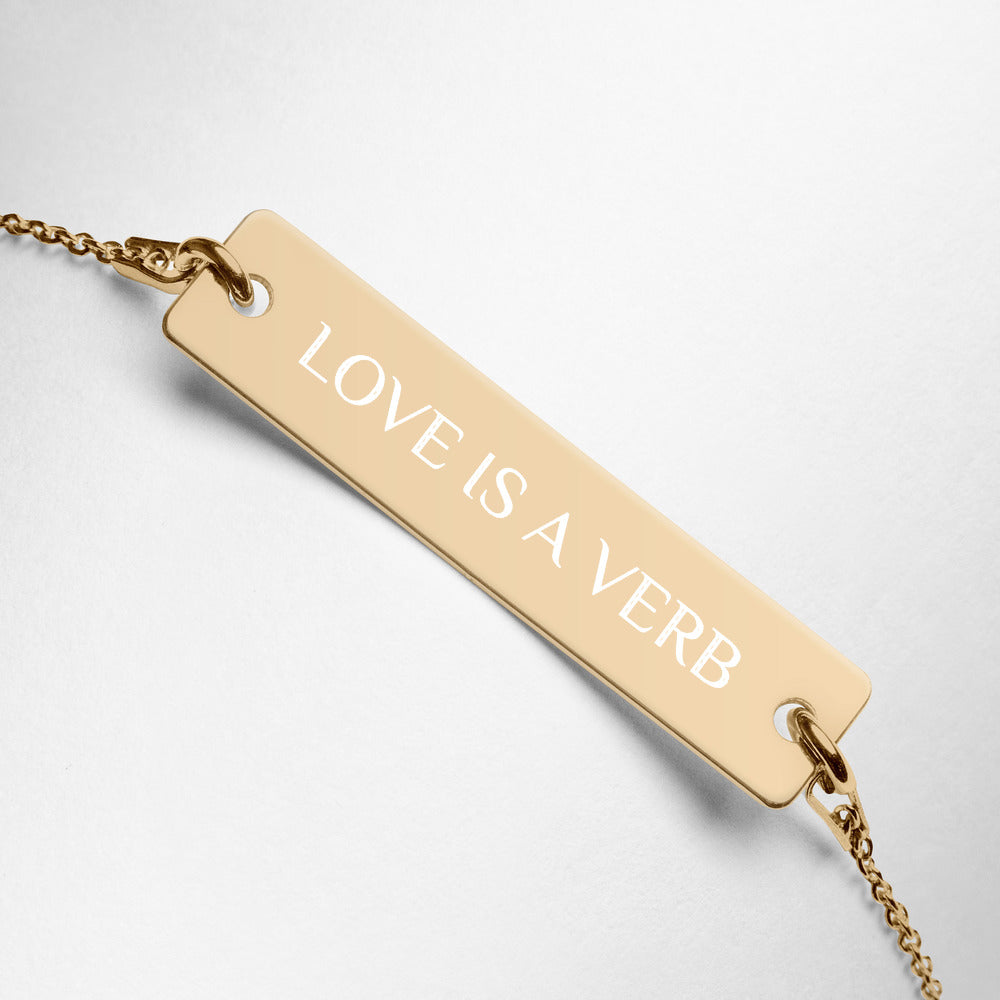 【Free Shipping】Love is a VERB Engraved Silver Bar Chain Bracelet 雕刻銀條鏈手鍊