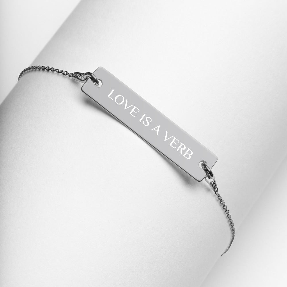 【Free Shipping】Love is a VERB Engraved Silver Bar Chain Bracelet 雕刻銀條鏈手鍊
