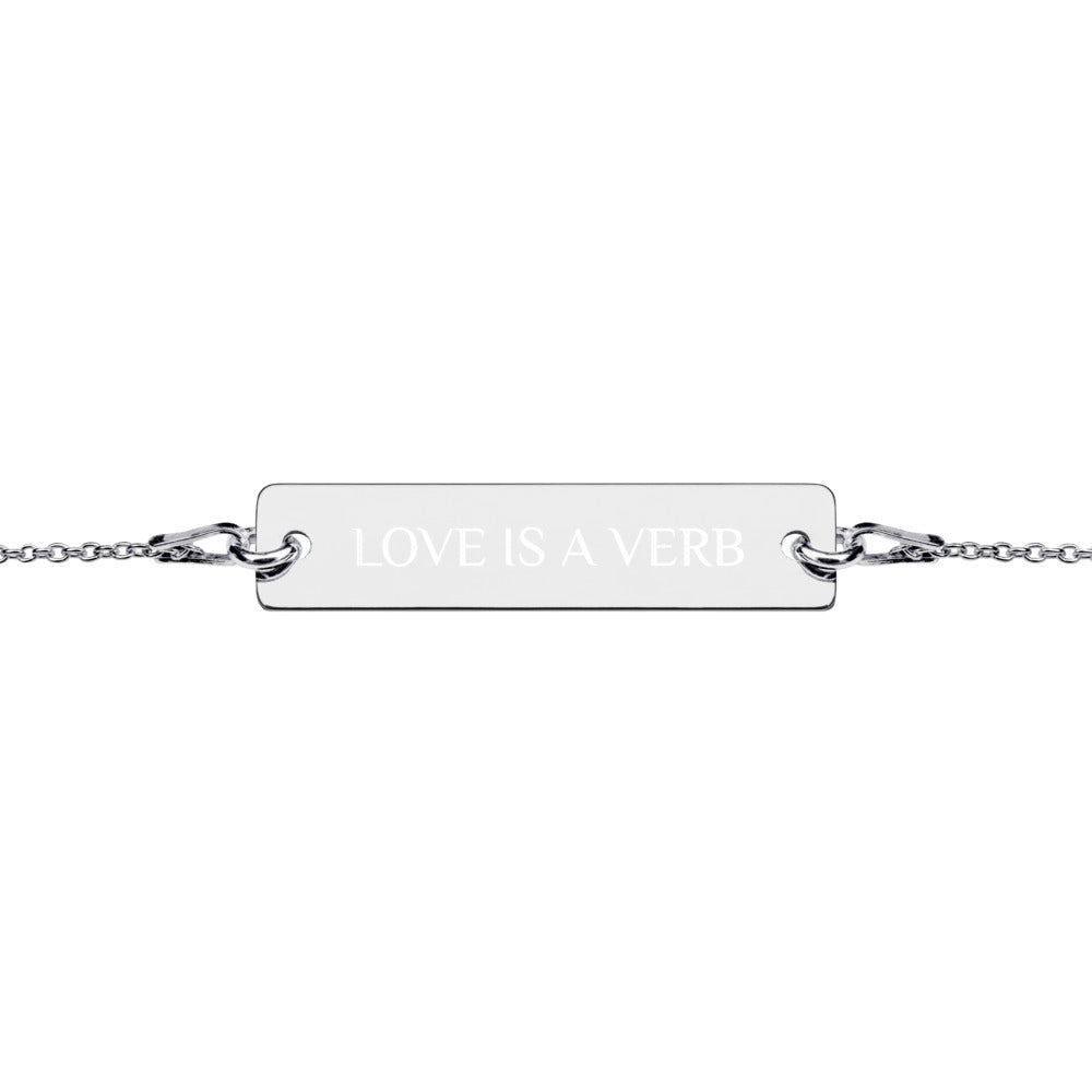 【Free Shipping】Love is a VERB Engraved Silver Bar Chain Bracelet 雕刻銀條鏈手鍊