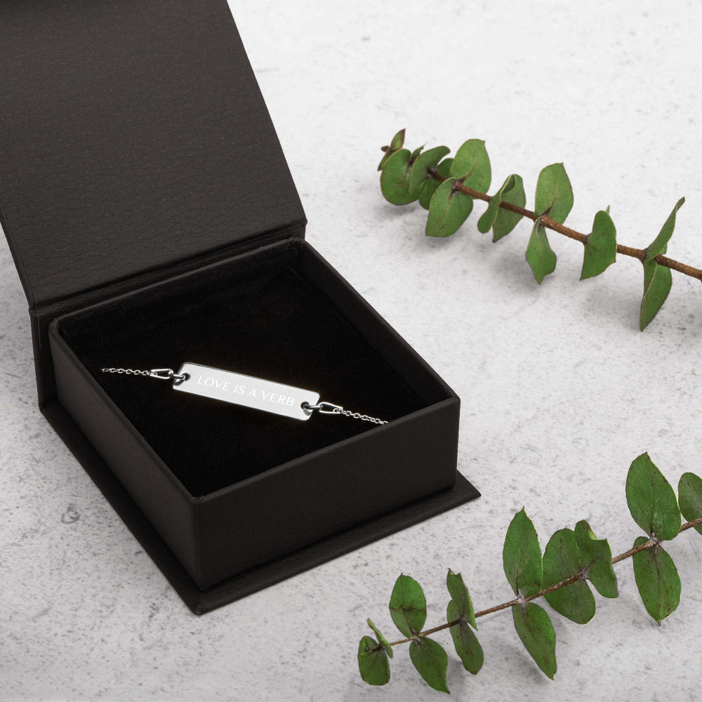 【Free Shipping】Love is a VERB Engraved Silver Bar Chain Bracelet 雕刻銀條鏈手鍊