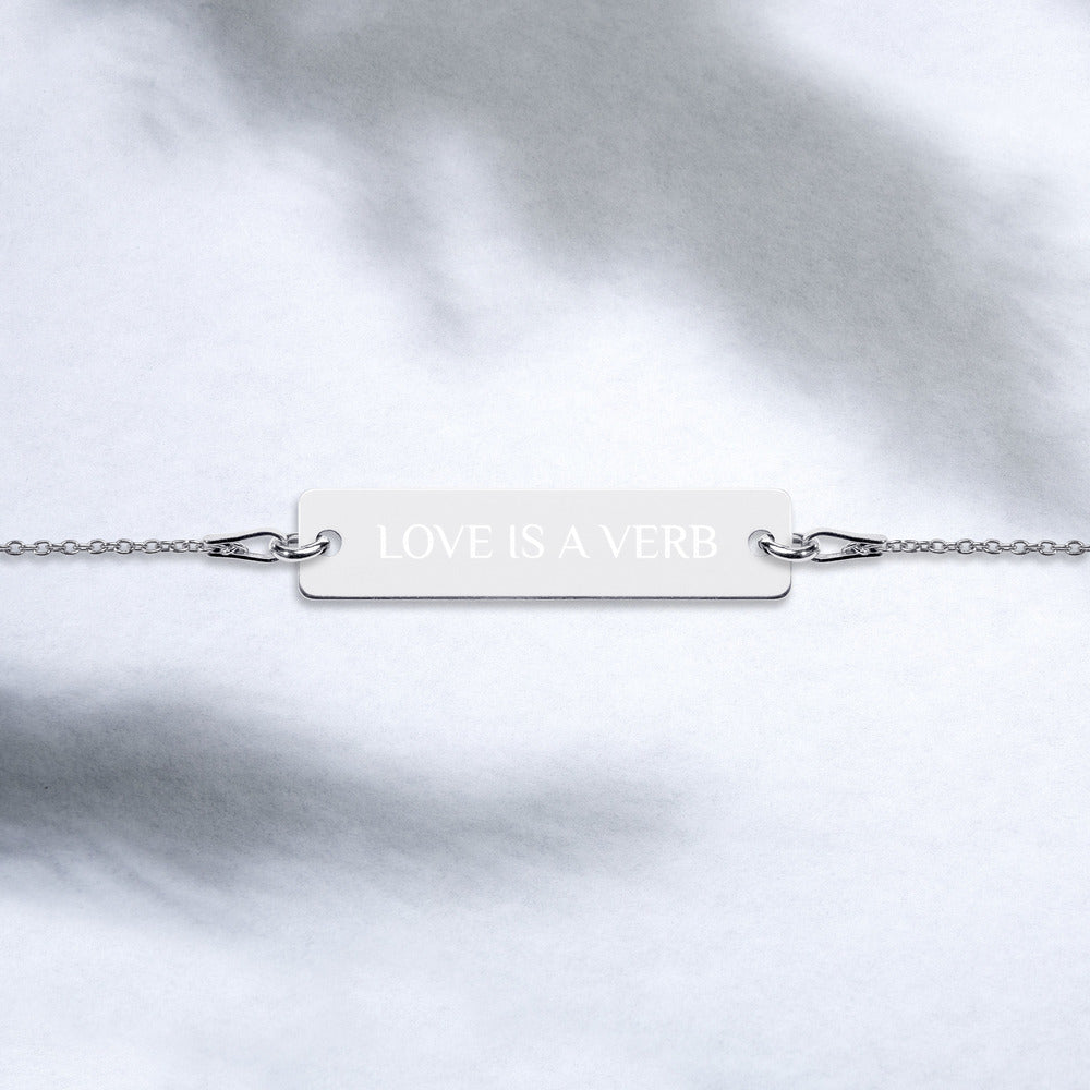 【Free Shipping】Love is a VERB Engraved Silver Bar Chain Bracelet 雕刻銀條鏈手鍊