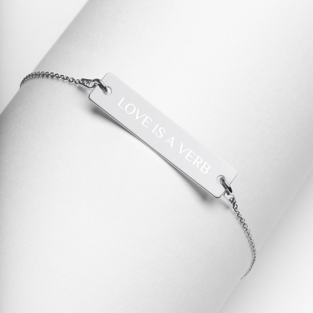 【Free Shipping】Love is a VERB Engraved Silver Bar Chain Bracelet 雕刻銀條鏈手鍊