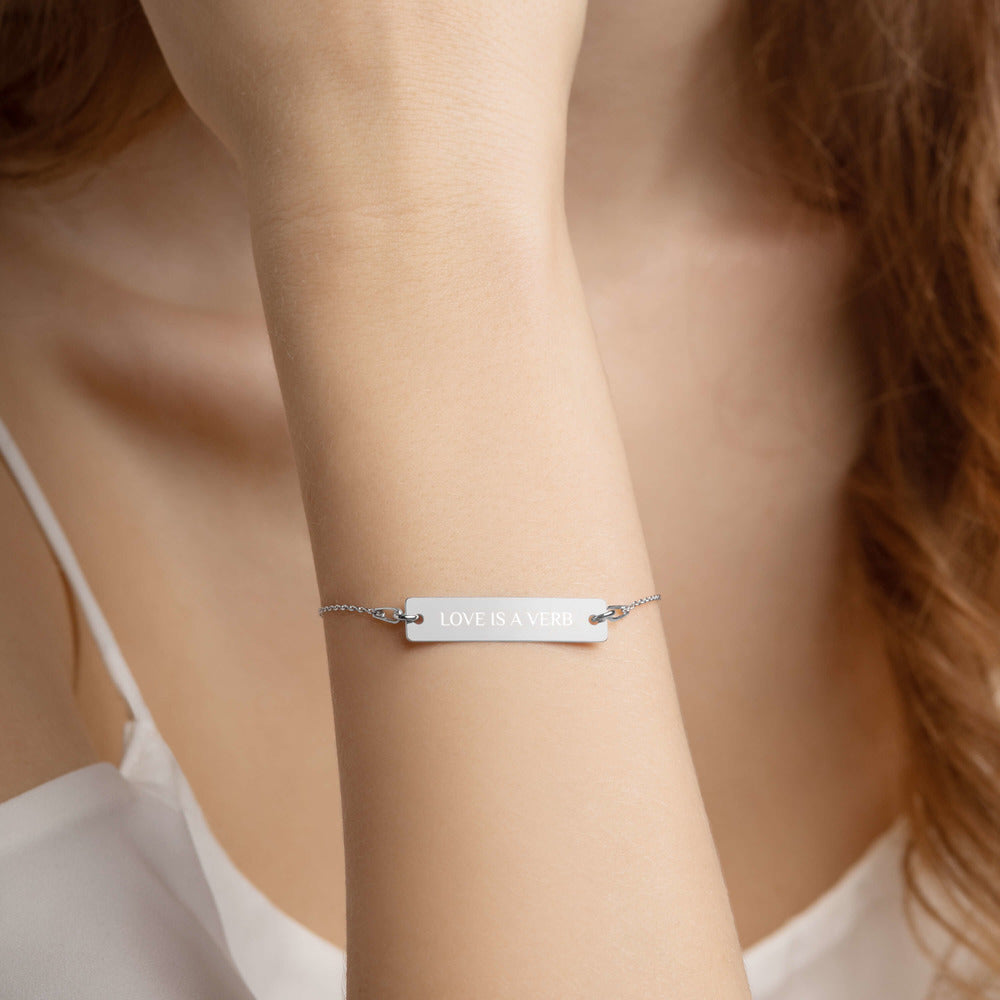 【Free Shipping】Love is a VERB Engraved Silver Bar Chain Bracelet 雕刻銀條鏈手鍊