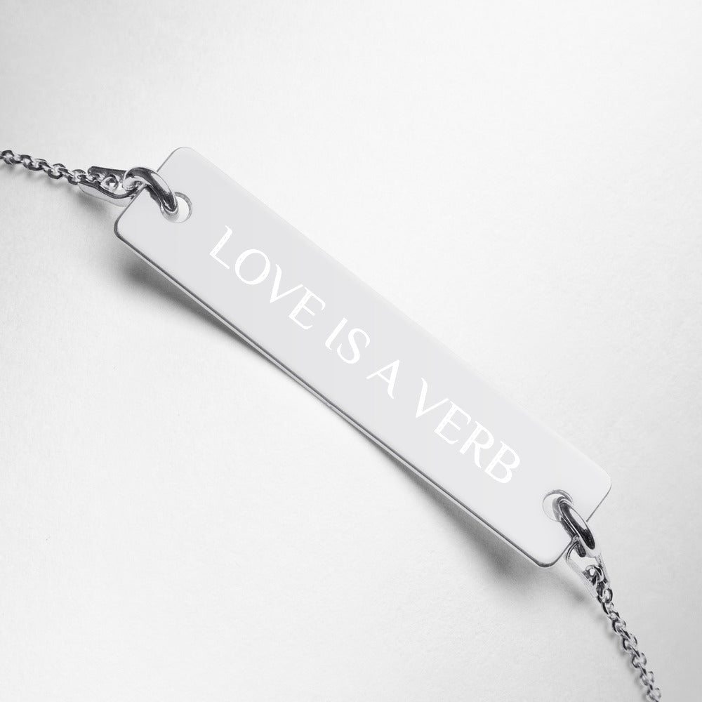 【Free Shipping】Love is a VERB Engraved Silver Bar Chain Bracelet 雕刻銀條鏈手鍊