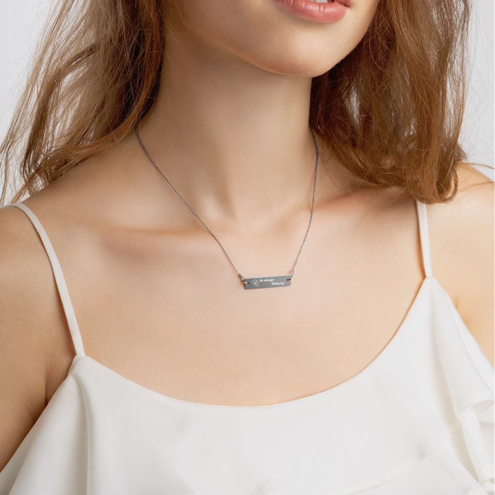 【Free Shipping】雕刻銀條鏈項鍊 Engraved Silver Bar Chain Necklace