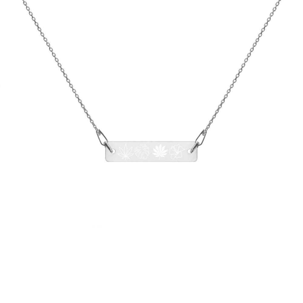 【Free Shipping】Four Plants Engraved Silver Bar Chain Necklace 雕刻銀條鏈項鍊