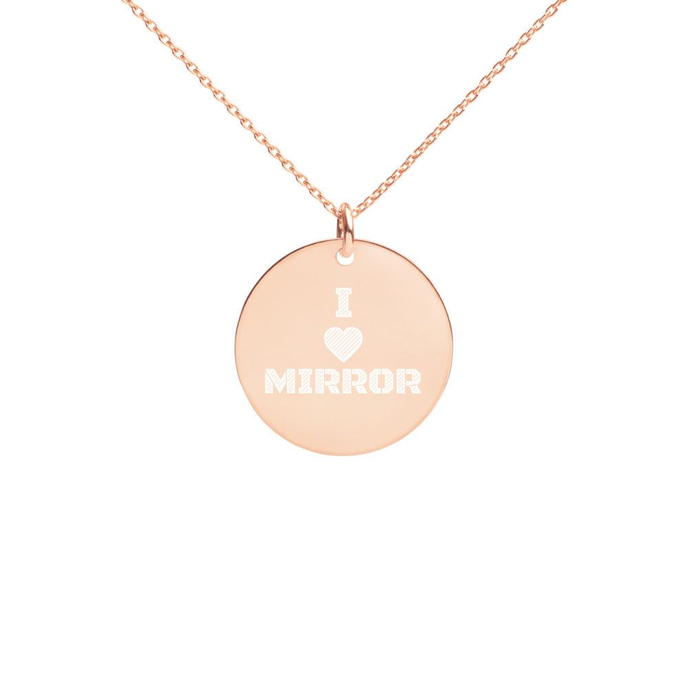 【Free Shipping】I Love MIRROR Engraved Silver Disc Necklace 雕刻純銀圓形項鍊