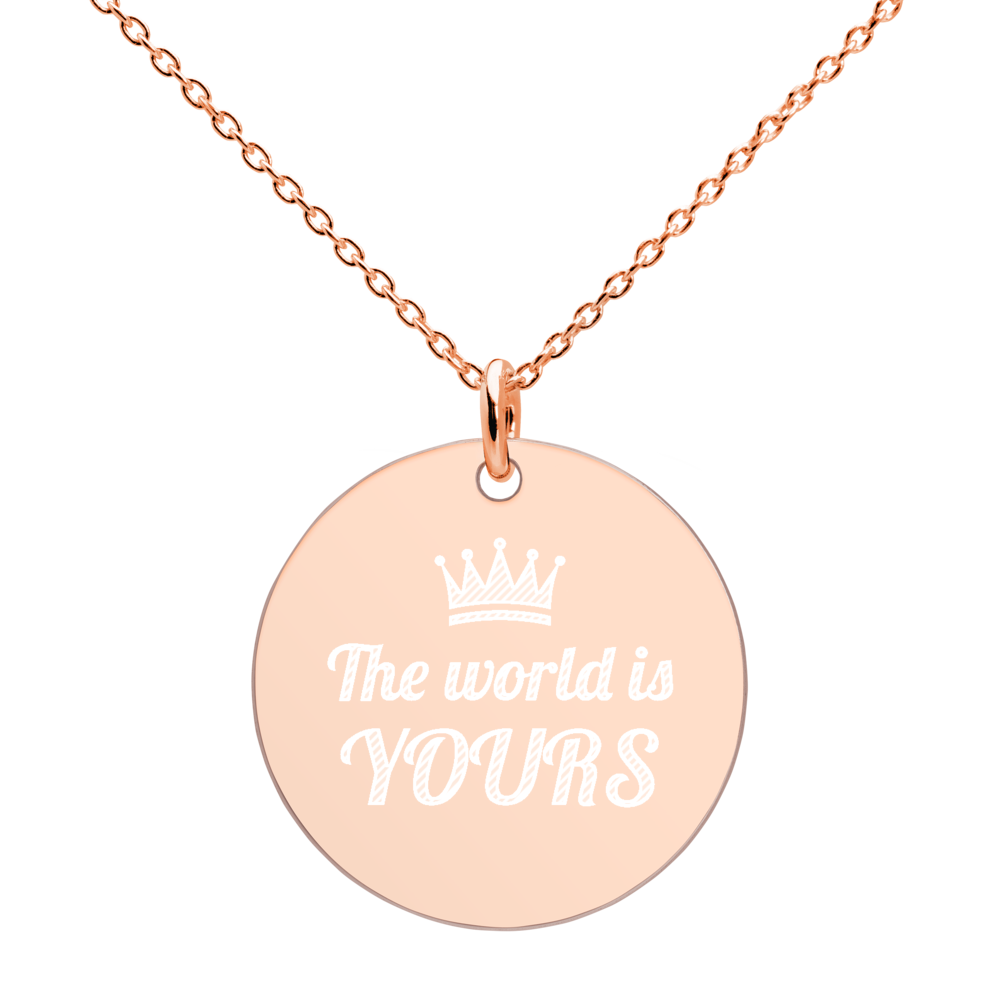 【Free Shipping】The World is Yours Engraved Silver Disc Necklace 雕刻純銀圓形項鍊