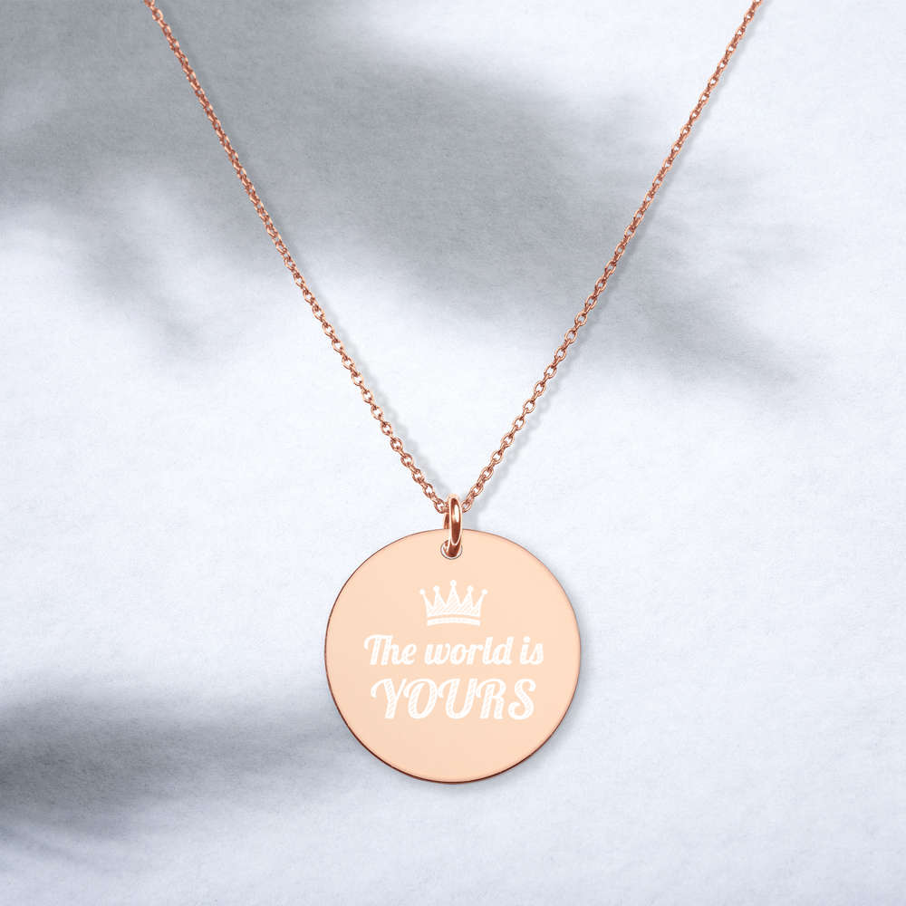 【Free Shipping】The World is Yours Engraved Silver Disc Necklace 雕刻純銀圓形項鍊
