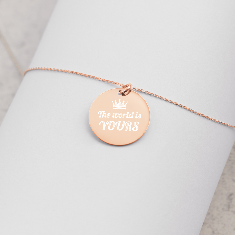 【Free Shipping】The World is Yours Engraved Silver Disc Necklace 雕刻純銀圓形項鍊