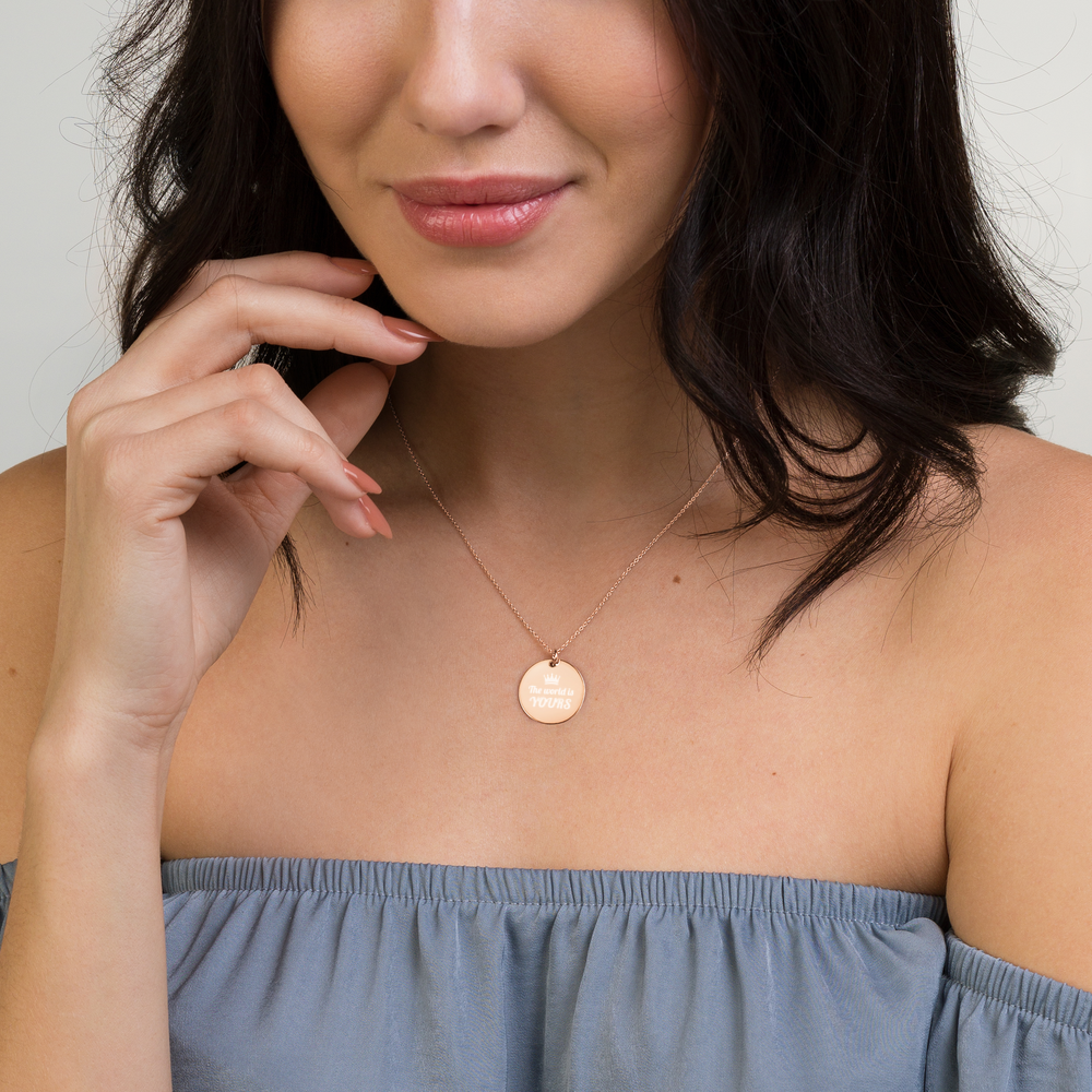 【Free Shipping】The World is Yours Engraved Silver Disc Necklace 雕刻純銀圓形項鍊