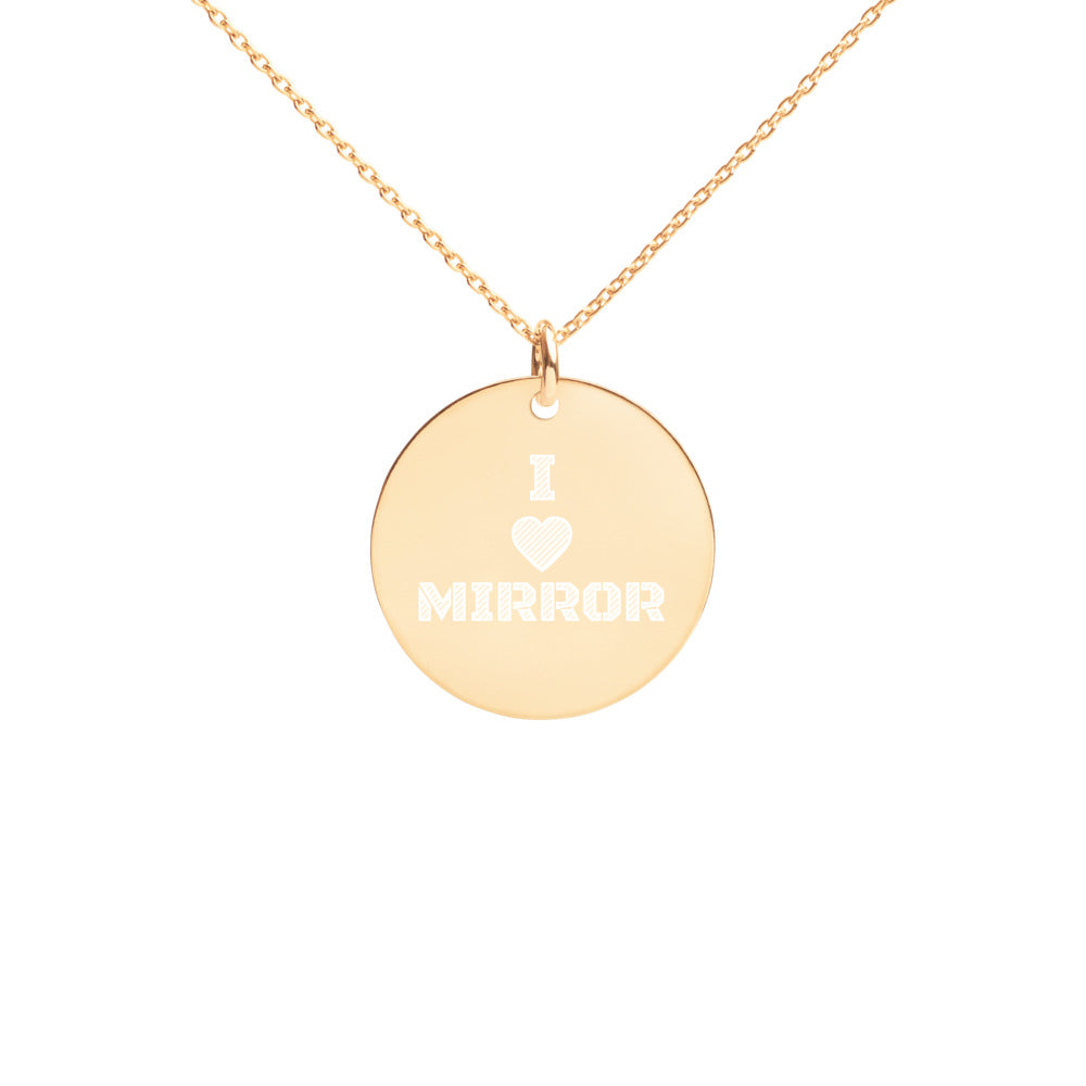 【Free Shipping】I Love MIRROR Engraved Silver Disc Necklace 雕刻純銀圓形項鍊