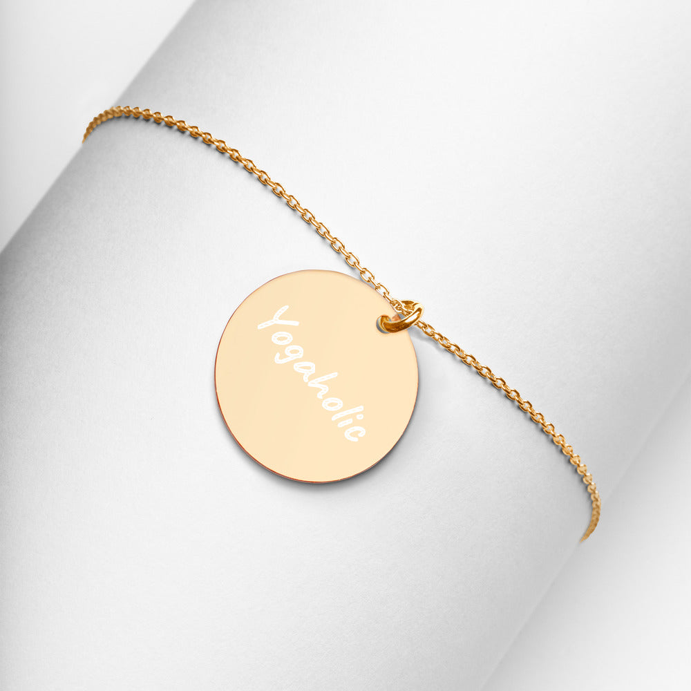 【Free Shipping】Yogaholic Engraved Silver Disc Necklace 雕刻純銀圓形項鍊