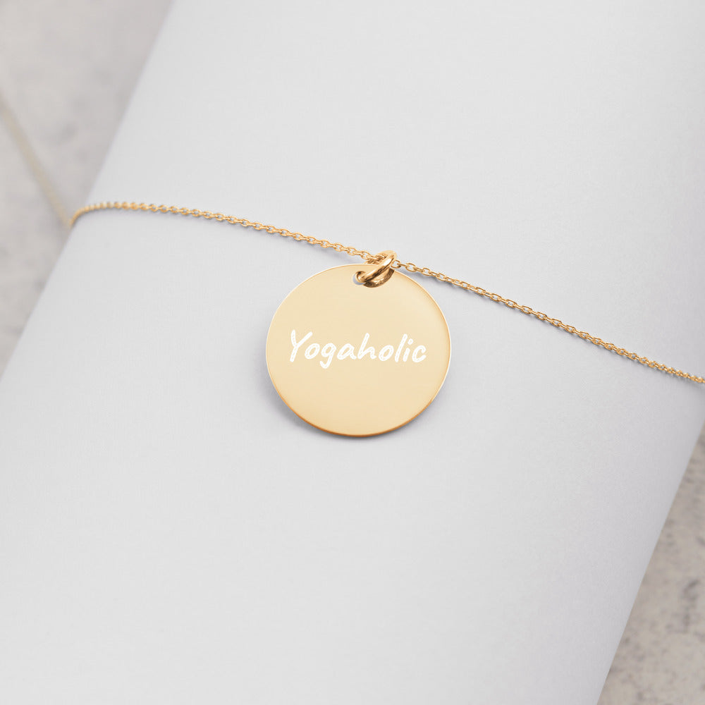 【Free Shipping】Yogaholic Engraved Silver Disc Necklace 雕刻純銀圓形項鍊