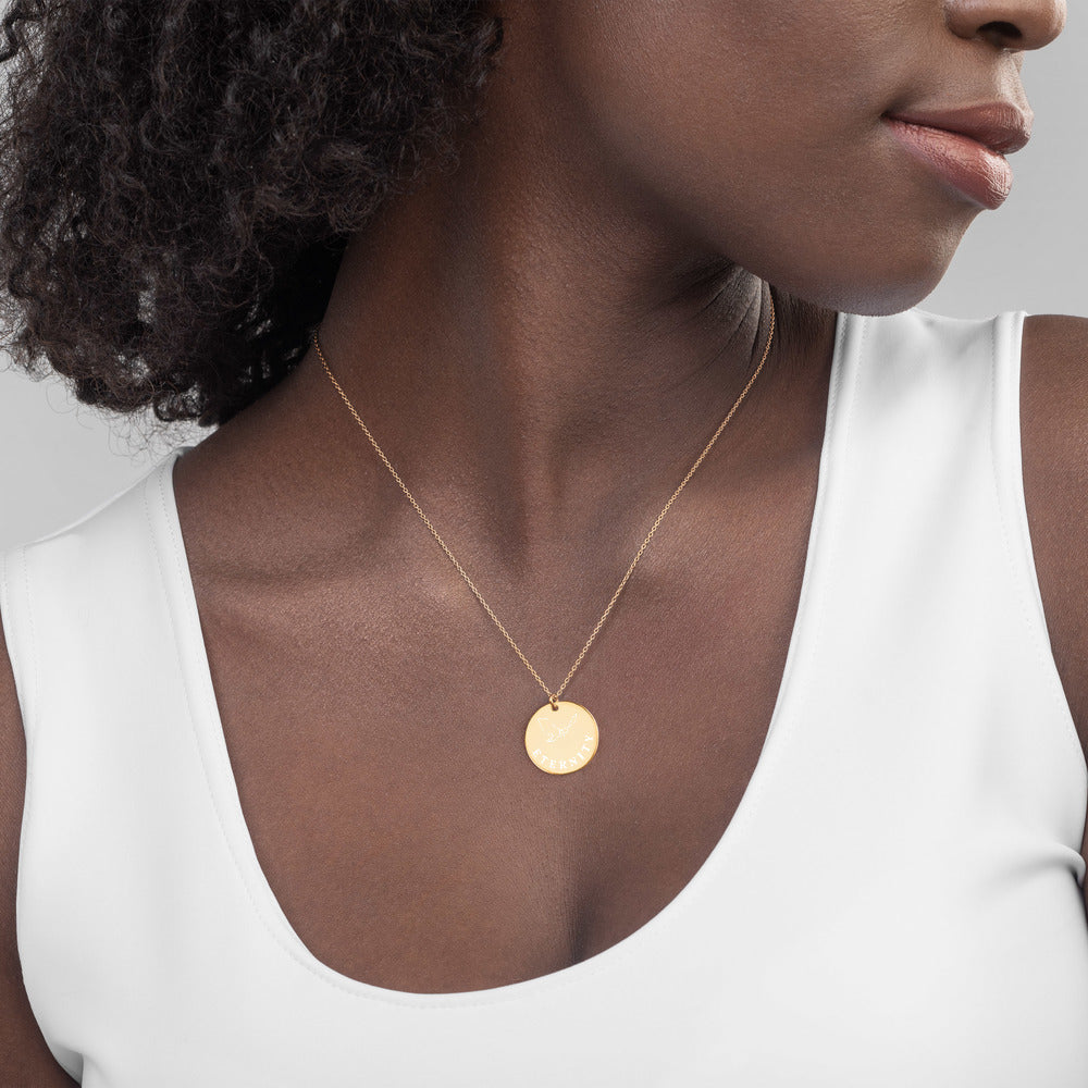 【Free Shipping】Eternal Eternity | Engraved Sterling Silver Round Necklace Engraved Silver Disc Necklace 