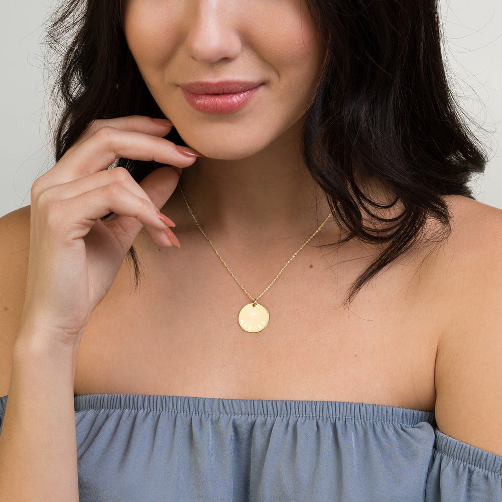 【Free Shipping】Aurora Engraved Silver Disc Necklace 極光雕刻純銀圓形項鍊