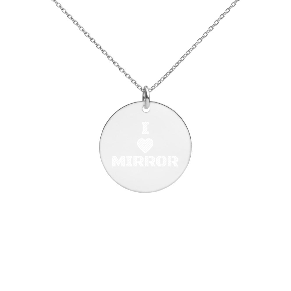 【Free Shipping】I Love MIRROR Engraved Silver Disc Necklace 雕刻純銀圓形項鍊