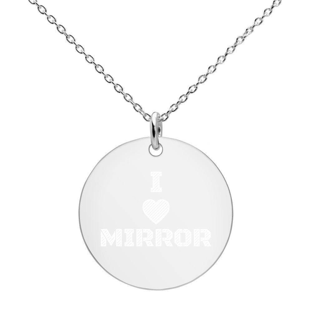 【Free Shipping】I Love MIRROR Engraved Silver Disc Necklace 雕刻純銀圓形項鍊
