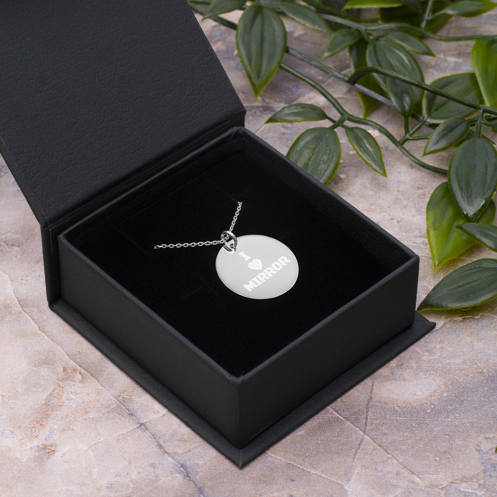 【Free Shipping】I Love MIRROR Engraved Silver Disc Necklace 雕刻純銀圓形項鍊