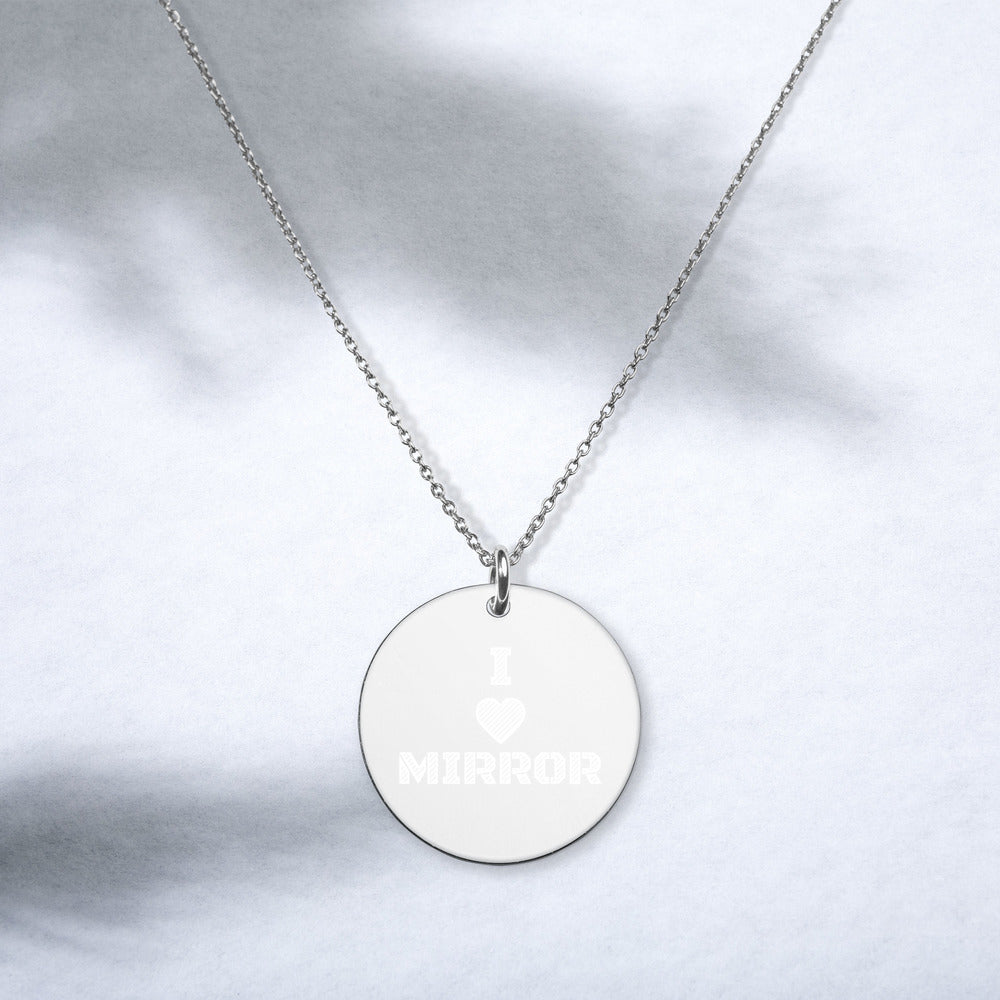 【Free Shipping】I Love MIRROR Engraved Silver Disc Necklace 雕刻純銀圓形項鍊