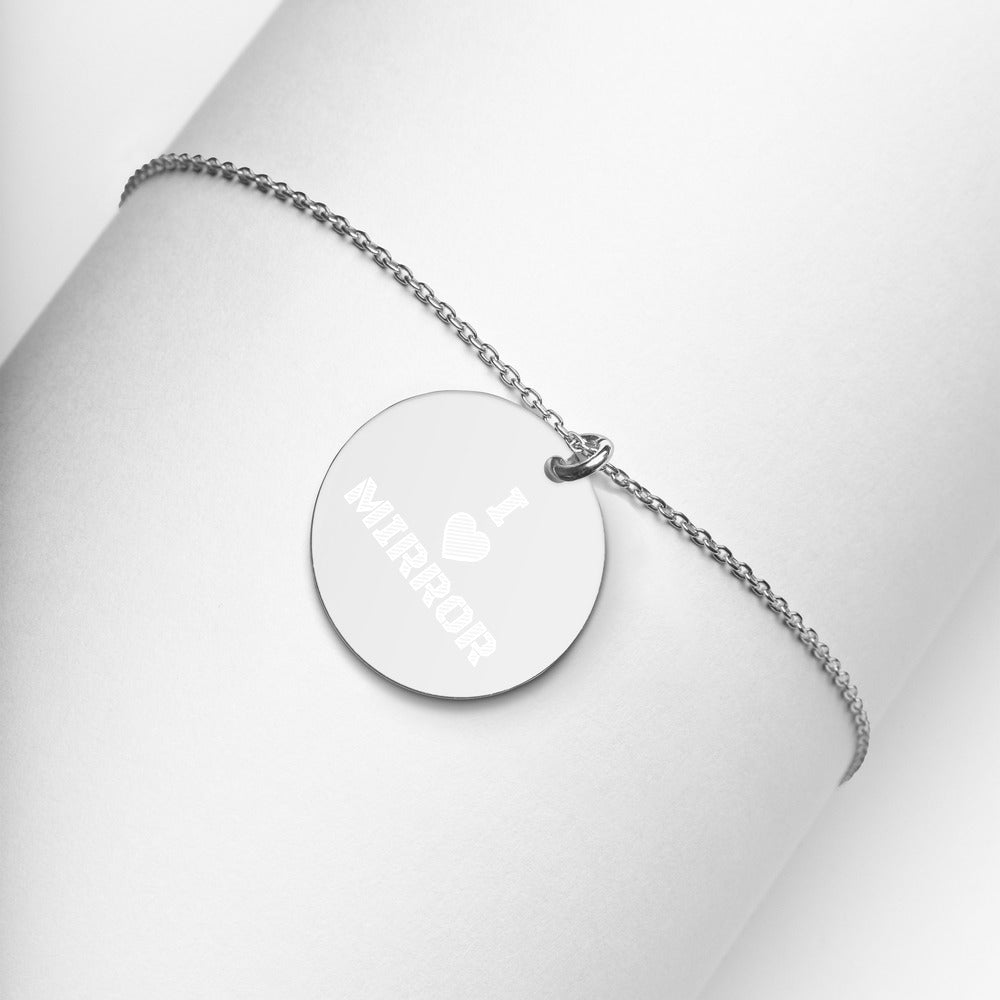 【Free Shipping】I Love MIRROR Engraved Silver Disc Necklace 雕刻純銀圓形項鍊