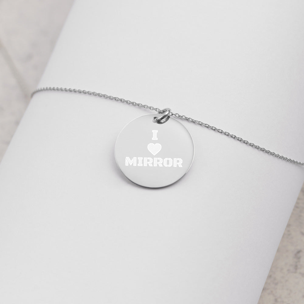 【Free Shipping】I Love MIRROR Engraved Silver Disc Necklace 雕刻純銀圓形項鍊