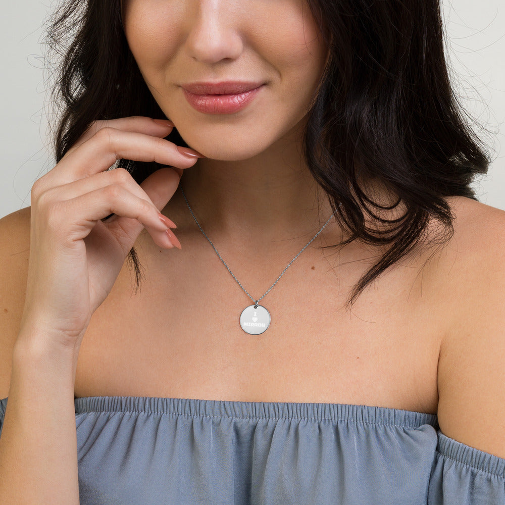 【Free Shipping】I Love MIRROR Engraved Silver Disc Necklace 雕刻純銀圓形項鍊
