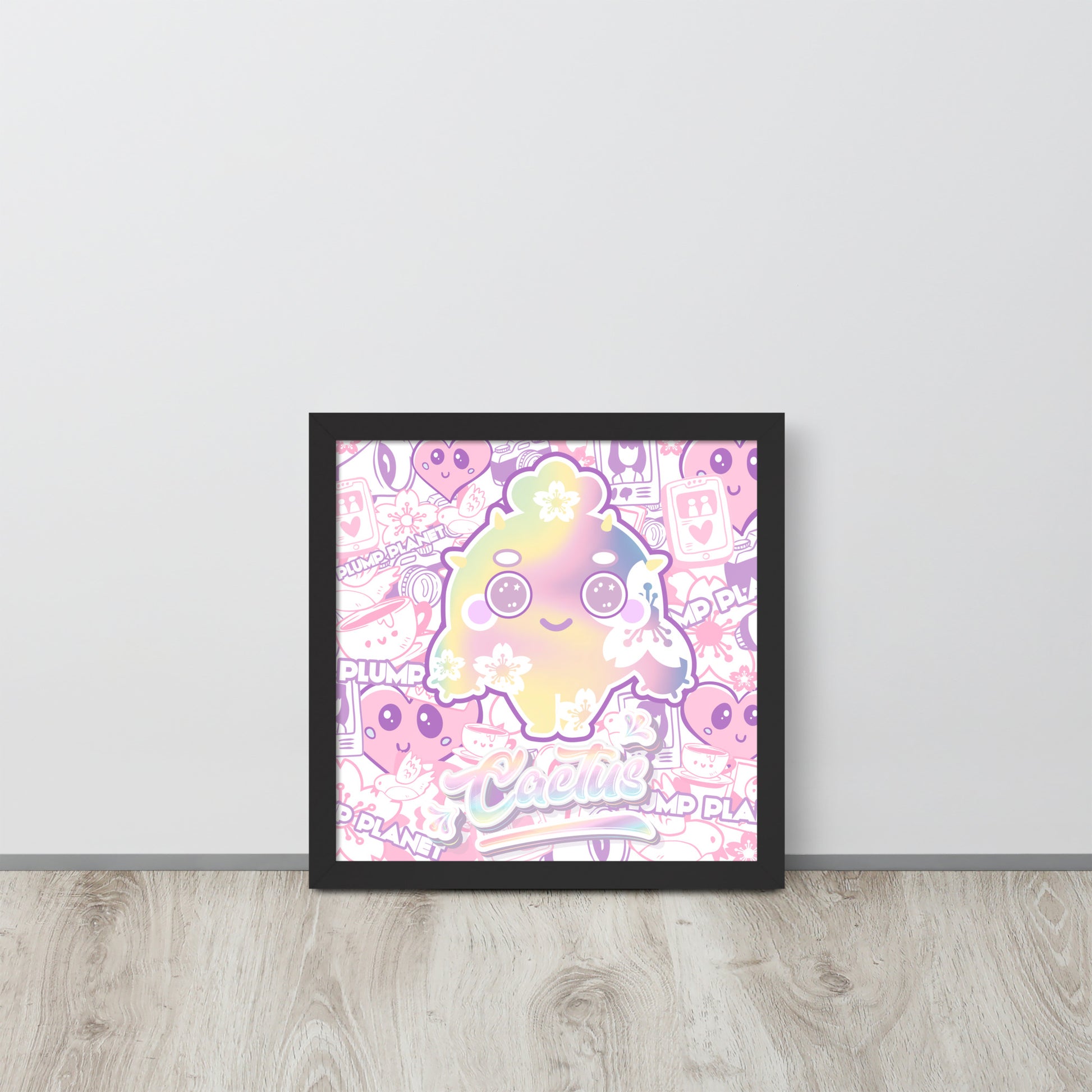 Sakura Pink Cactus Lady | 可再生木製框架啞光海報 Framed Matte Poster