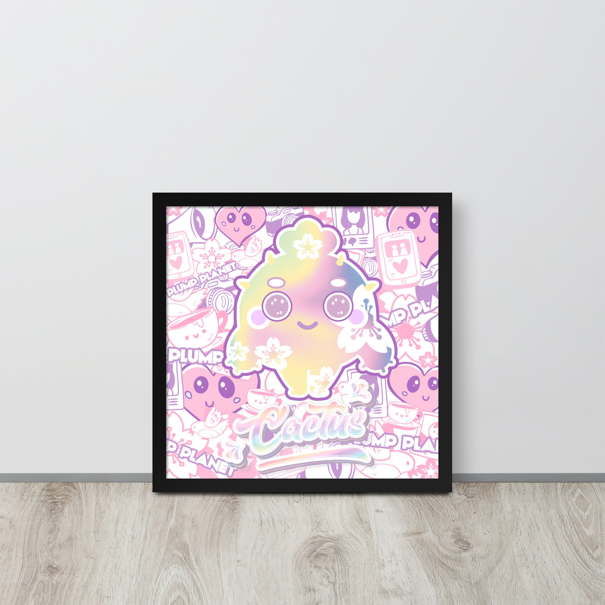 Sakura Pink Cactus Lady | 可再生木製框架啞光海報 Framed Matte Poster
