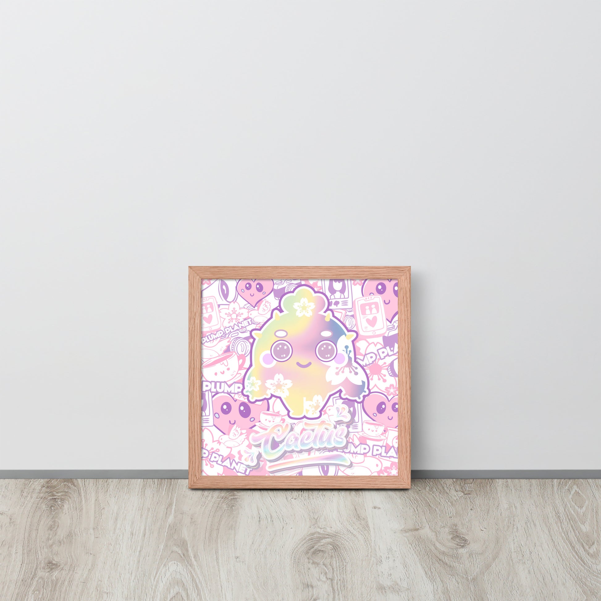 Sakura Pink Cactus Lady | 可再生木製框架啞光海報 Framed Matte Poster