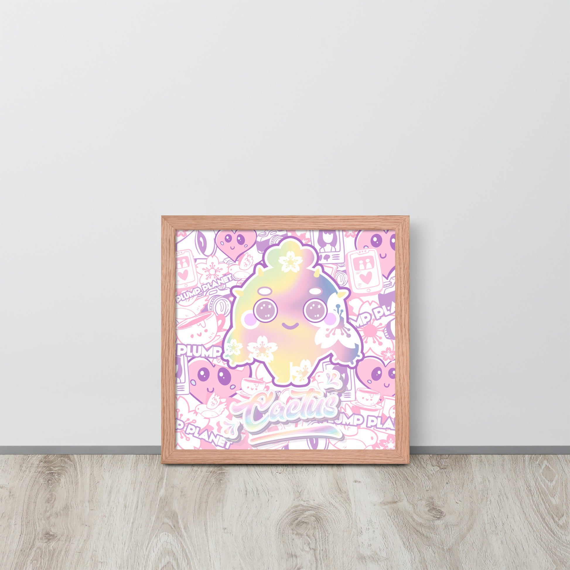 Sakura Pink Cactus Lady | 可再生木製框架啞光海報 Framed Matte Poster