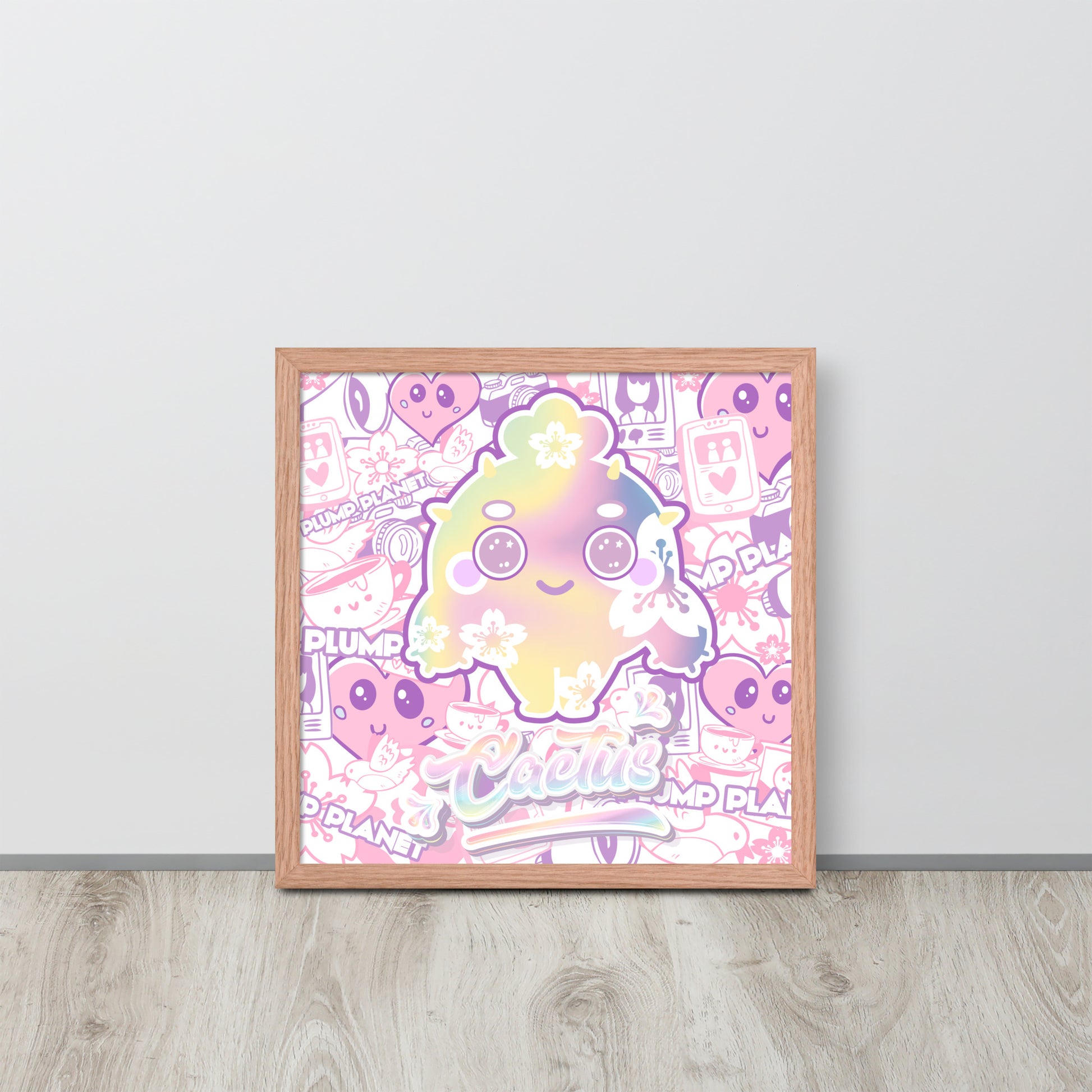 Sakura Pink Cactus Lady | 可再生木製框架啞光海報 Framed Matte Poster