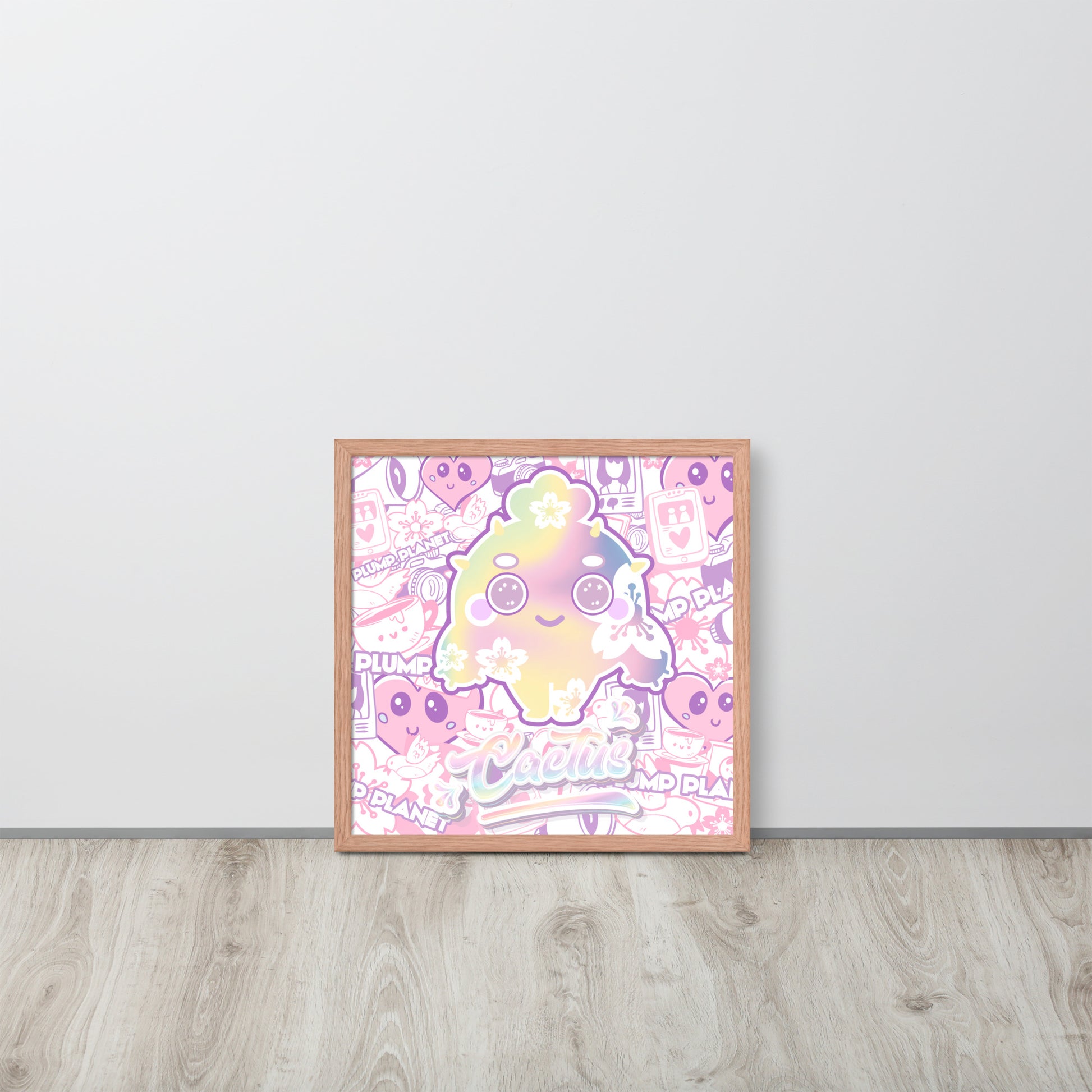 Sakura Pink Cactus Lady | 可再生木製框架啞光海報 Framed Matte Poster