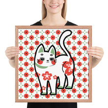 画像をギャラリービューアに読み込む, Red Green Cat with Flower Pattern | 可再生木製框架啞光海報 Framed Matte Poster
