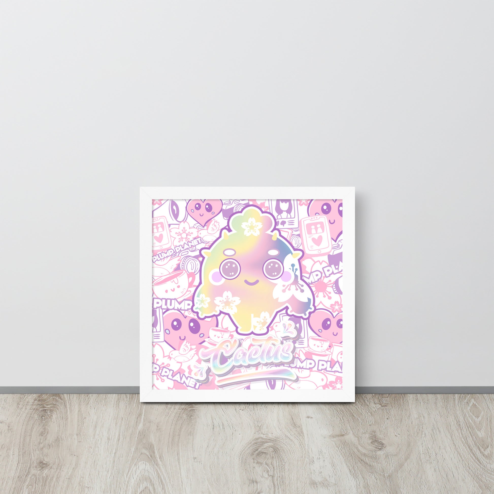 Sakura Pink Cactus Lady | 可再生木製框架啞光海報 Framed Matte Poster