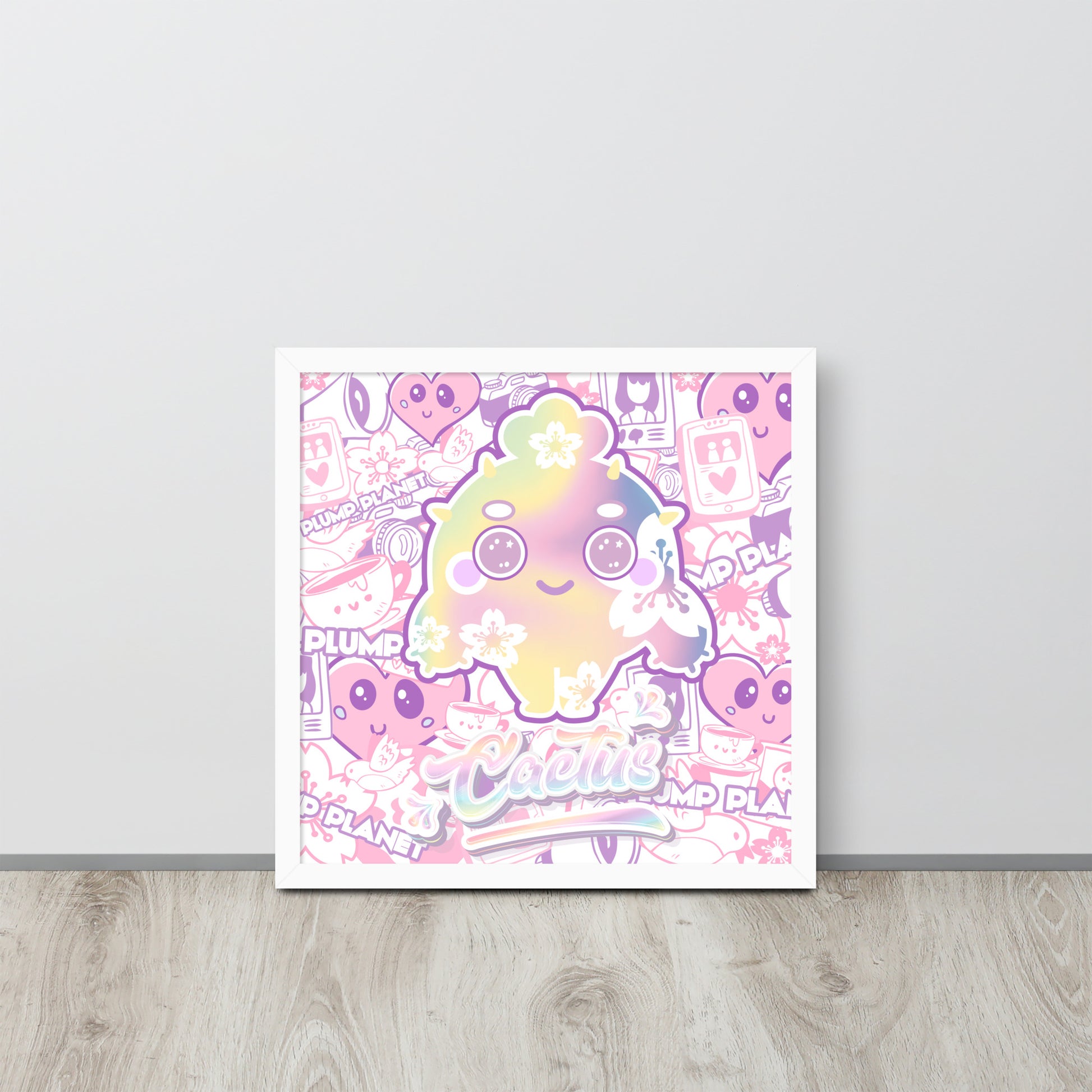 Sakura Pink Cactus Lady | 可再生木製框架啞光海報 Framed Matte Poster