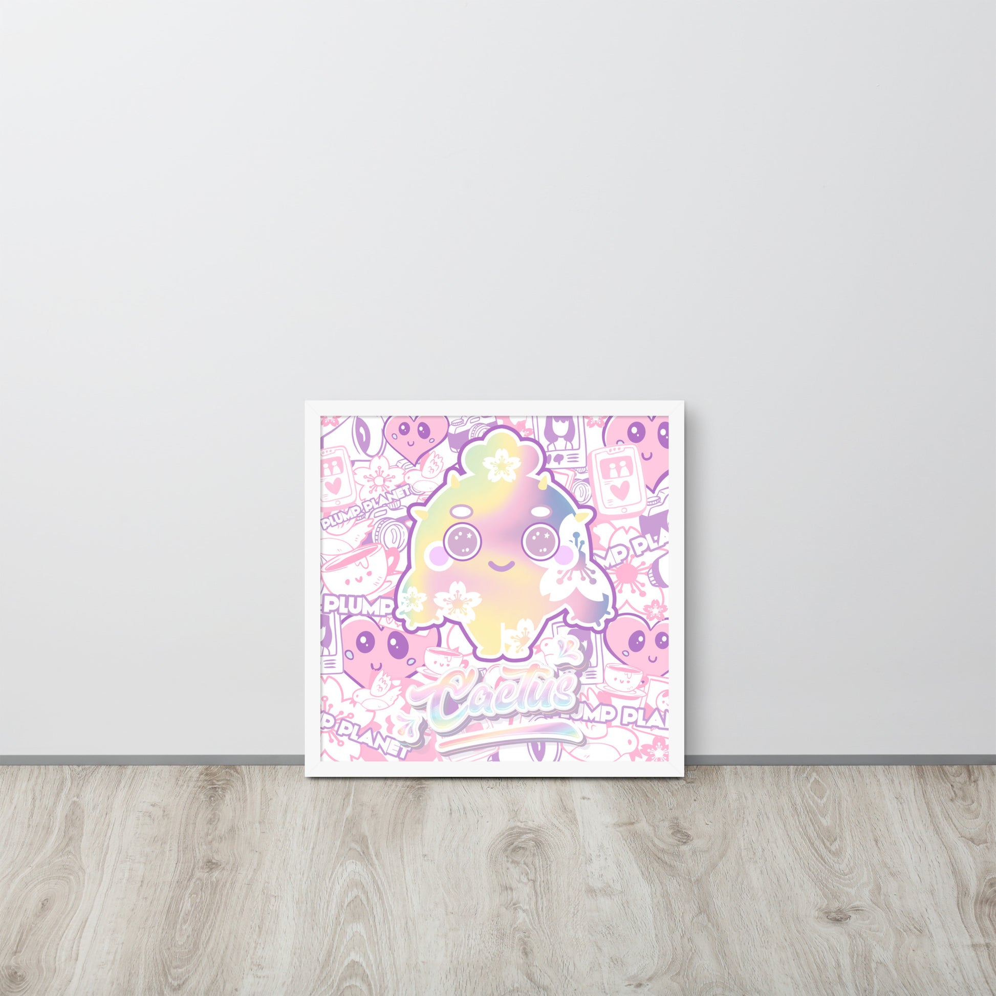 Sakura Pink Cactus Lady | 可再生木製框架啞光海報 Framed Matte Poster
