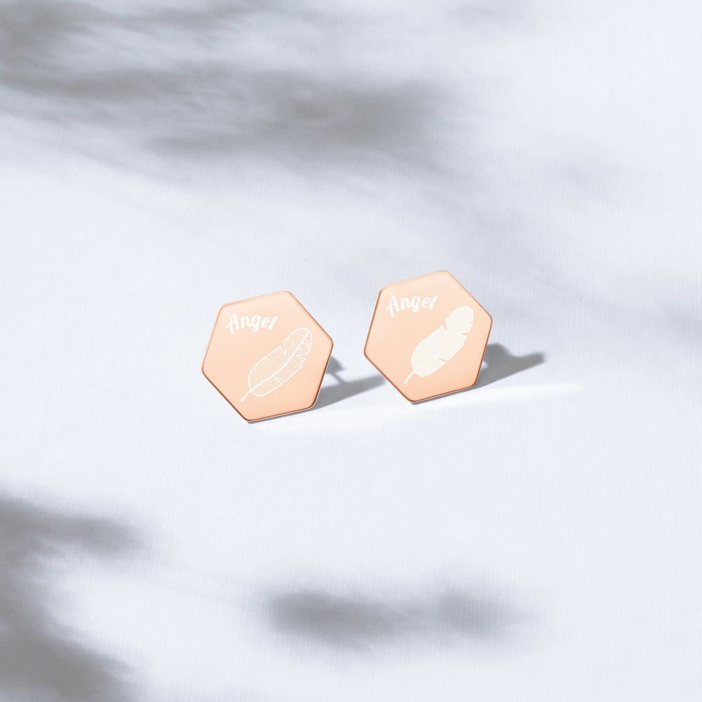 【Free Shipping】Angel Sterling Silver Hexagon Stud Earrings 純銀六邊形蜂巢耳釘耳環