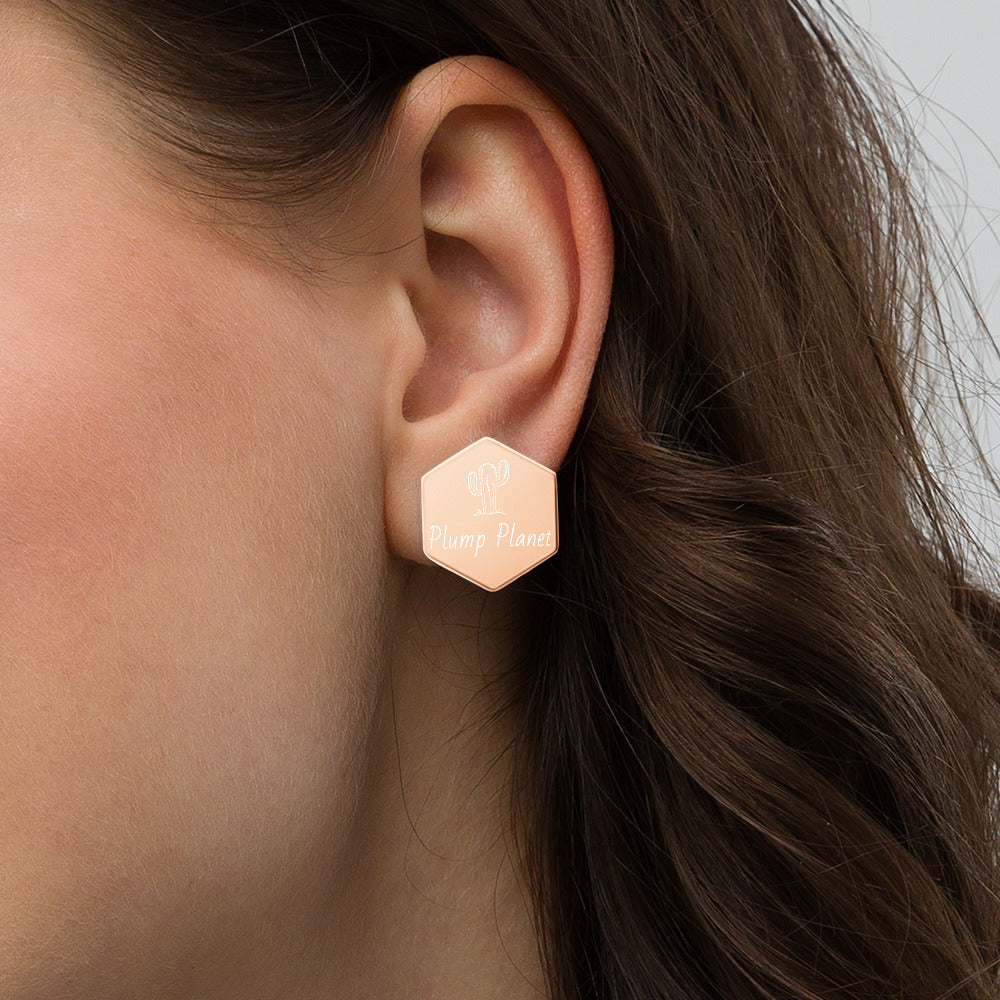 【Free Shipping】Plump Planet Sterling Silver Hexagon Stud Earrings 純銀六邊形蜂巢耳釘耳環