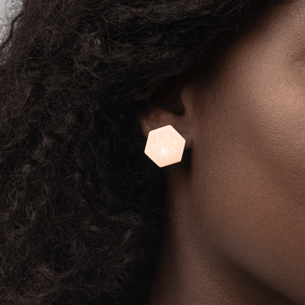 【Free Shipping】Plant Sterling Silver Hexagon Stud Earrings 純銀六邊形蜂巢耳釘耳環