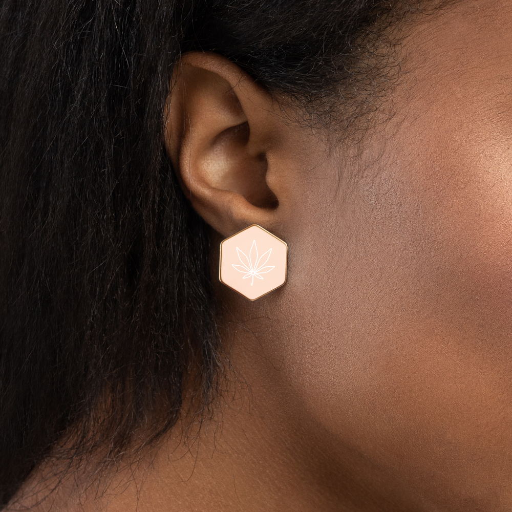 【Free Shipping】Plant Sterling Silver Hexagon Stud Earrings 純銀六邊形蜂巢耳釘耳環