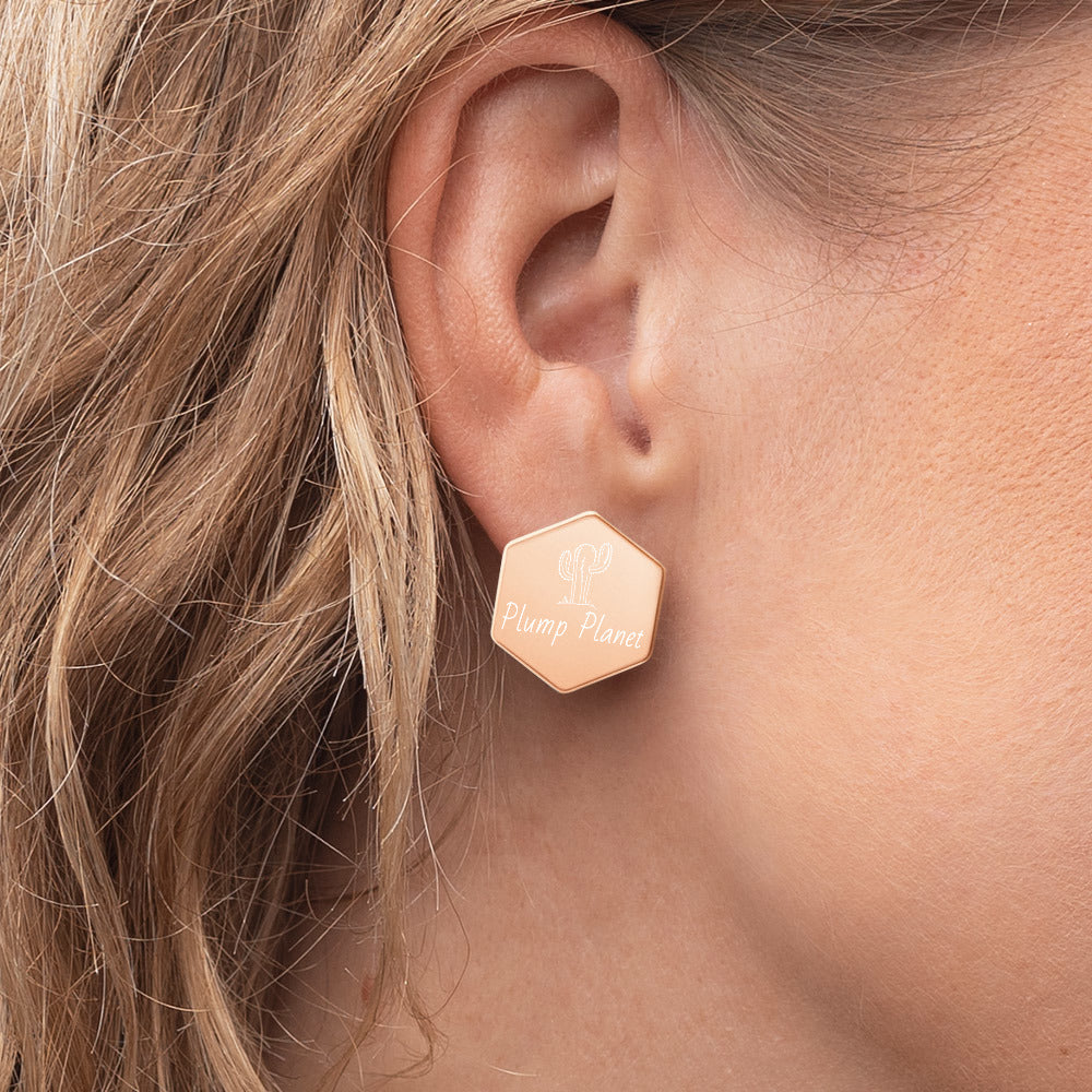 【Free Shipping】Plump Planet Sterling Silver Hexagon Stud Earrings 純銀六邊形蜂巢耳釘耳環
