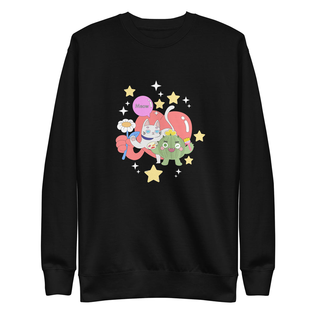 Unisex Premium Sweatshirt | Cactus with Cat Friend Spock (4 Colors)